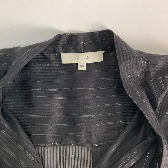 IRO Knox Metallic Stripe Silk Blouse/ Tunic, Black, Sz FR 36/ US 4 - Picture 9 of 10
